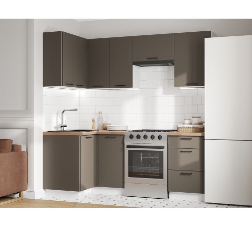 Аурелио Кухонный гарнитур угловой 210х100 см Скрытые «Дорадо», белый/айриш