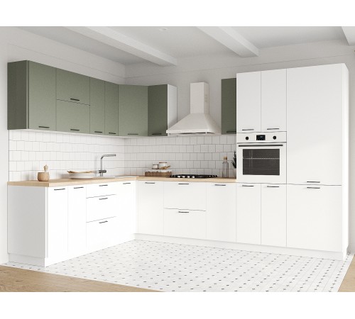 Аурелио Кухонный гарнитур угловой 320х220 см Скрытые «Дорадо», белый/айриш