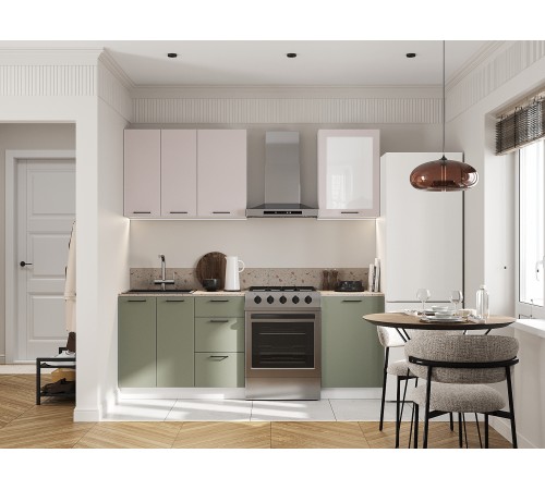 Аурелио Кухонный гарнитур прямой со стеклом 150 см Скрытые «Дорадо», белый/айриш/белый лакобель