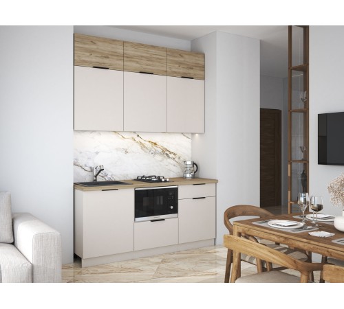 Бохо Кухонный гарнитур прямой 180 см, кашемир/дуб Крафт серый/дуб Кера