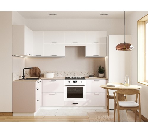 Аурелио Кухонный гарнитур угловой 240х140 см Скрытые «Дорадо», белый/айриш