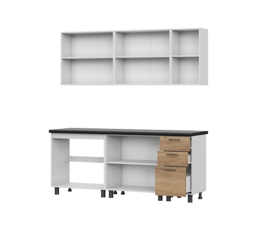 Аризона Кухонный гарнитур прямой 200 см, белый/дуб золотой/черный