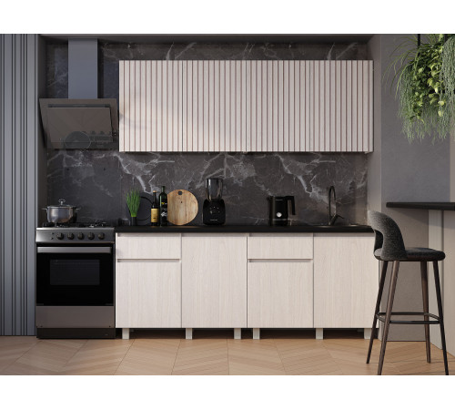 Тренд Кухонный гарнитур прямой 200 см, ясень белый/черный мрамор