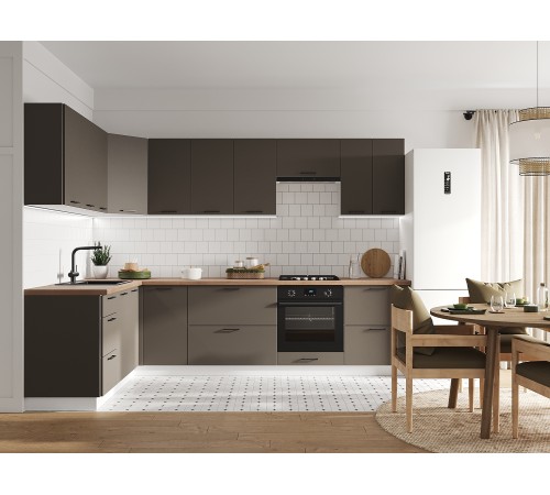 Аурелио Кухонный гарнитур угловой 300х180 см Скрытые «Дорадо», белый/айриш