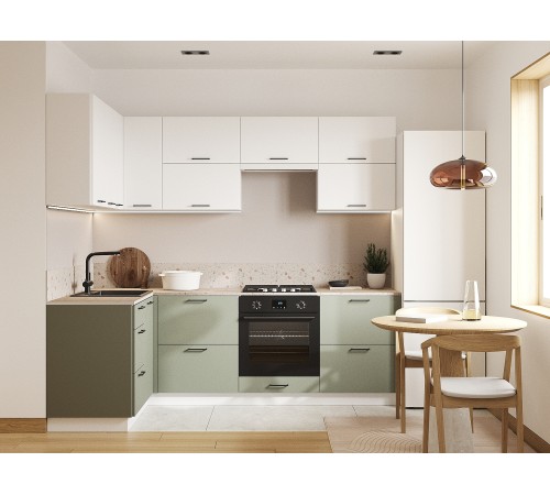 Аурелио Кухонный гарнитур угловой 240х140 см Скрытые «Дорадо», белый/айриш