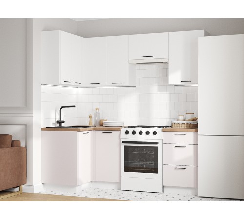 Аурелио Кухонный гарнитур угловой 210х100 см Скрытые «Дорадо», белый/айриш