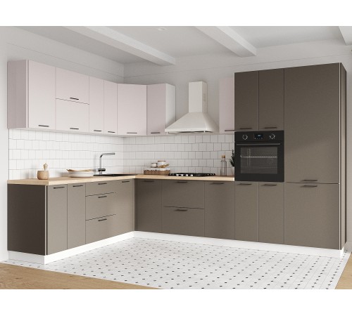 Аурелио Кухонный гарнитур угловой 320х220 см Скрытые «Дорадо», белый/айриш