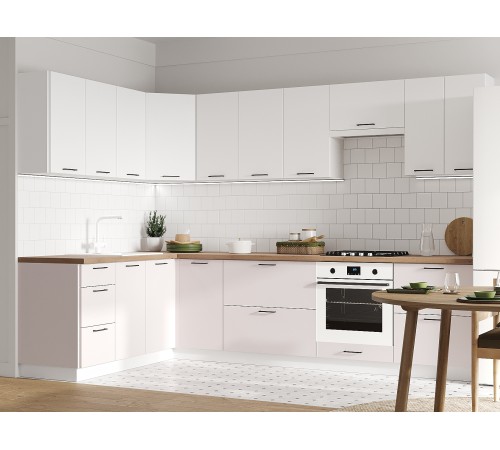 Аурелио Кухонный гарнитур угловой 300х180 см Скрытые «Дорадо», белый/айриш