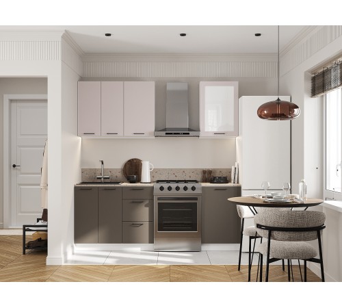 Аурелио Кухонный гарнитур прямой со стеклом 150 см Скрытые «Дорадо», белый/айриш/белый лакобель