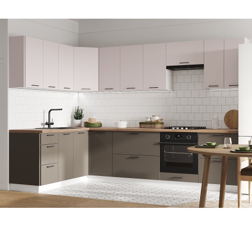 Аурелио Кухонный гарнитур угловой 300х180 см Скрытые «Дорадо», белый/айриш