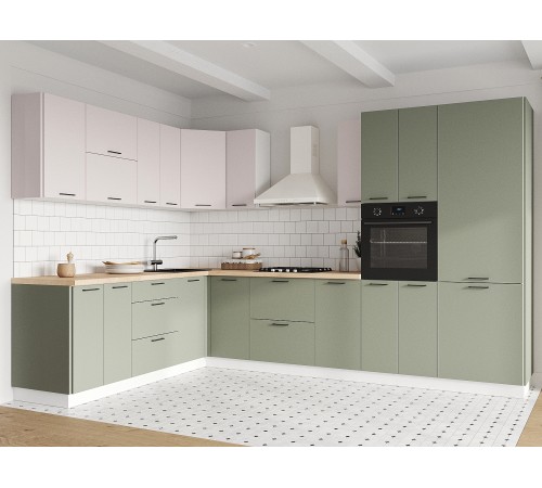 Аурелио Кухонный гарнитур угловой 320х220 см Скрытые «Дорадо», белый/айриш