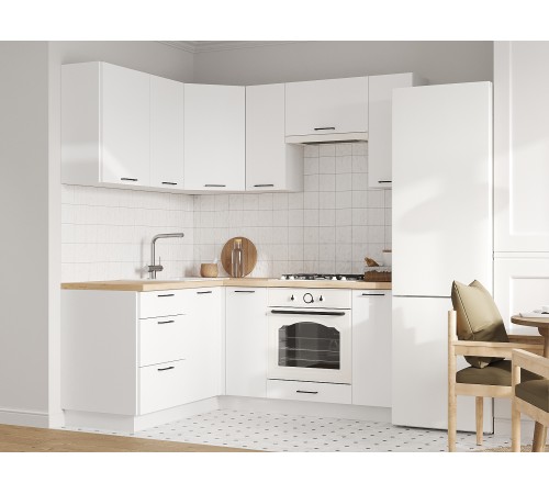 Аурелио Кухонный гарнитур угловой 180х150 см Скрытые «Дорадо», белый/айриш
