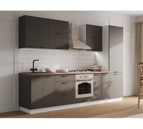 Аурелио Кухонный гарнитур прямой 300 см Скрытые «Дорадо», белый/айриш