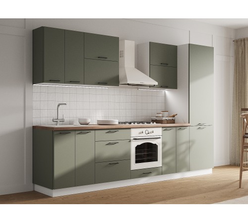 Аурелио Кухонный гарнитур прямой 300 см Скрытые «Дорадо», белый/айриш