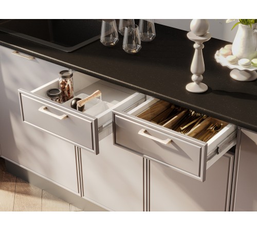 Адель Кухонный гарнитур прямой 200 см, белый/нео, столешница черная