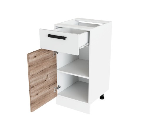 Эра Кухонный гарнитур прямой 160 см, белый шагрень/дуб горный/стекло