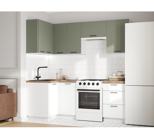 Аурелио Кухонный гарнитур угловой 210х100 см Скрытые «Дорадо», белый/айриш