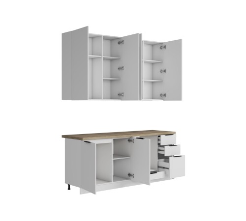 Нома Кухонный гарнитур прямой 200 см, белая Шагрень/дуб Кера