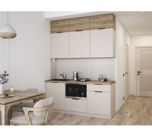 Бохо Кухонный гарнитур прямой 180 см, кашемир/дуб Крафт серый/дуб Кера