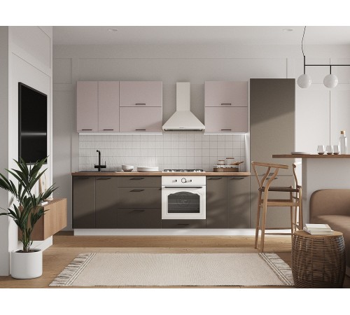 Аурелио Кухонный гарнитур прямой 300 см Скрытые «Дорадо», белый/айриш