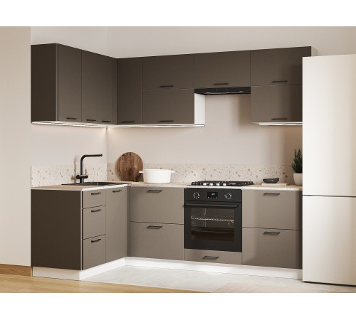 Аурелио Кухонный гарнитур угловой 240х140 см Скрытые «Дорадо», белый/айриш