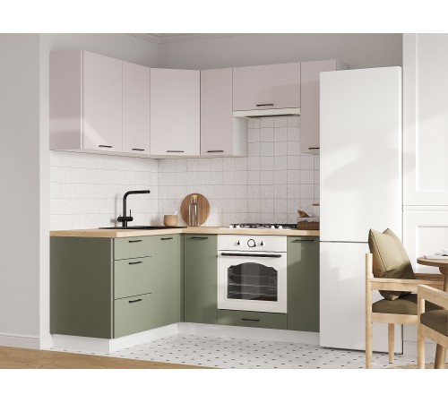 Аурелио Кухонный гарнитур угловой 180х150 см Скрытые «Дорадо», белый/айриш