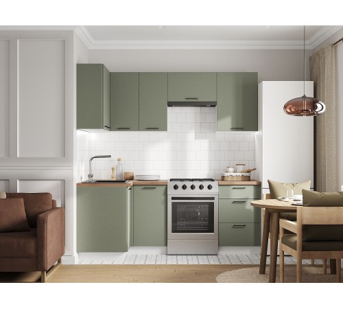 Аурелио Кухонный гарнитур угловой 210х100 см Скрытые «Дорадо», белый/айриш