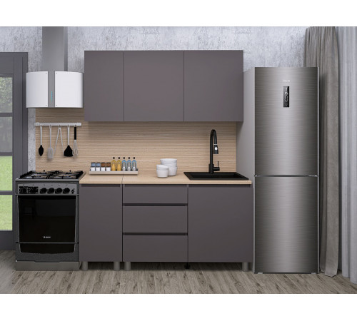 Денвер Кухонный гарнитур прямой 160 см, графит серый / дуб сонома