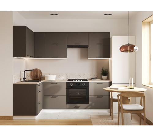 Аурелио Кухонный гарнитур угловой 240х140 см Скрытые «Дорадо», белый/айриш