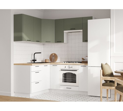 Аурелио Кухонный гарнитур угловой 180х150 см Скрытые «Дорадо», белый/айриш