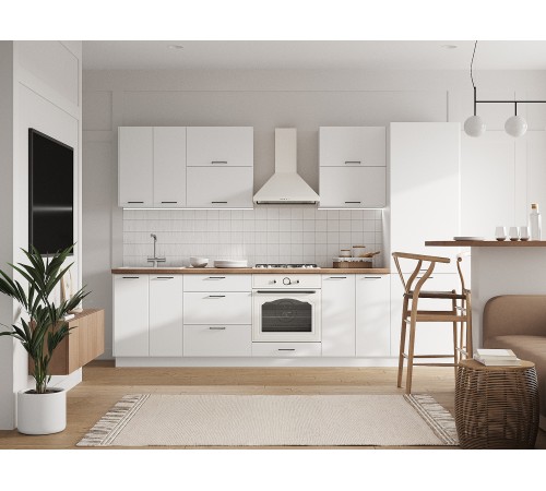 Аурелио Кухонный гарнитур прямой 300 см Скрытые «Дорадо», белый/айриш
