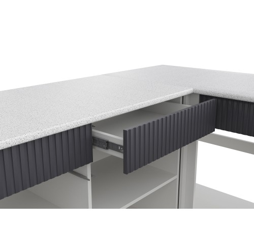 София Кухонный гарнитур угловой 300х180 см, белый/бланж/графит матовый/черный, столешница антарес