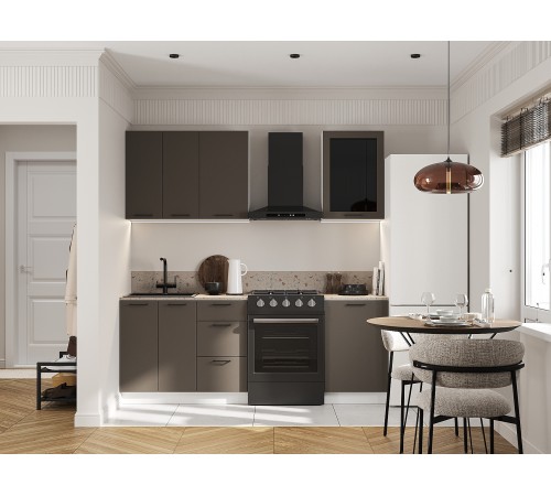 Аурелио Кухонный гарнитур прямой со стеклом 150 см Скрытые «Дорадо», белый/айриш/белый лакобель