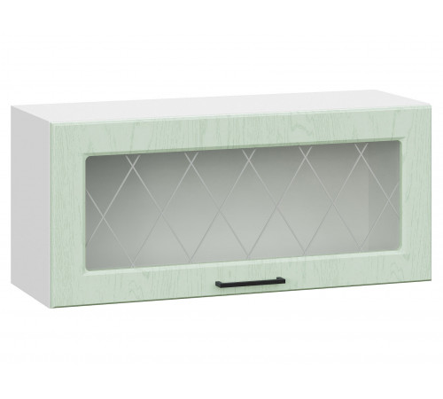 Грейвуд Шкаф навесной антресольный со стеклом 1 дв 80х36 см, белый/шато мята