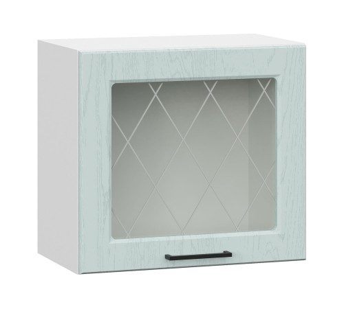 Грейвуд Шкаф навесной антресольный со стеклом 1 дв 50х45,6 см, белый/деним голубой