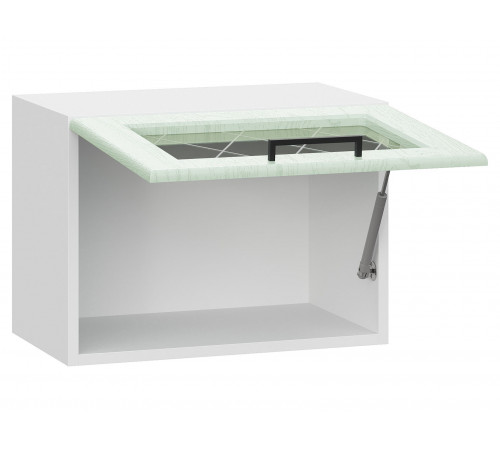Грейвуд Шкаф навесной антресольный со стеклом 1 дв 50х36 см, белый/шато мята