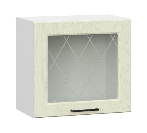 Грейвуд Шкаф навесной антресольный со стеклом 1 дв 50х45,6 см, белый/дуб кремовый матовый