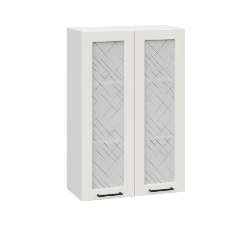 Вектор Шкаф навесной со стеклом 2 дв 60х91,2 см, белый/бланж