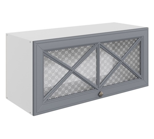 Мишель Шкаф навесной антресольный со стеклом (крест) 1 дв 80х36 см, белый/серый/стекло