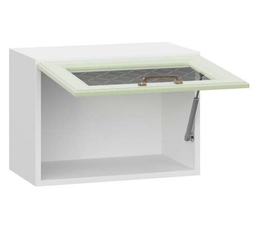 Прованс Шкаф навесной антресольный со стеклом 1 дв 50х36 см, белый/фисташковый структурный