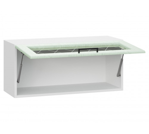 Грейвуд Шкаф навесной антресольный со стеклом 1 дв 80х36 см, белый/шато мята