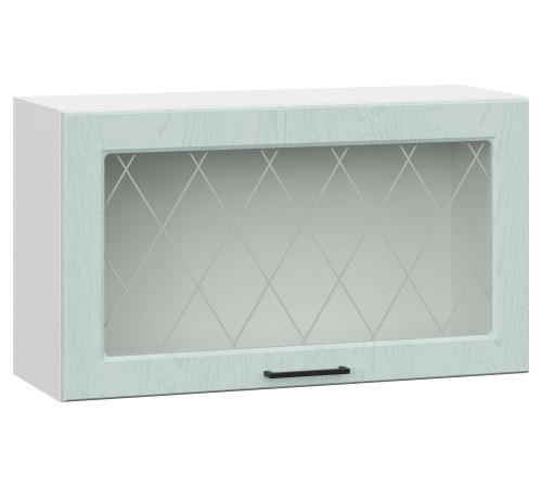 Грейвуд Шкаф навесной антресольный со стеклом 1 дв 80х45,6 см, белый/деним голубой