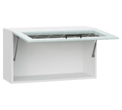 Грейвуд Шкаф навесной антресольный со стеклом 1 дв 80х45,6 см, белый/деним голубой