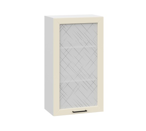 Вектор Шкаф навесной со стеклом 1 дв 50х91,2 см, белый/магнолия