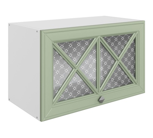 Мишель Шкаф навесной антресольный со стеклом (крест) 1 дв 60х36 см, белый/эвкалипт/стекло