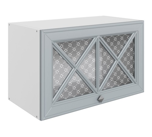 Мишель Шкаф навесной антресольный со стеклом (крест) 1 дв 60х36 см, белый/сизый/стекло