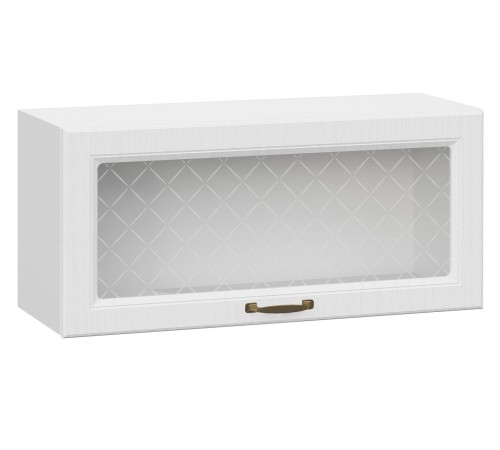 Прованс Шкаф навесной антресольный со стеклом 1 дв 80х36 см, белый/белый текстурный