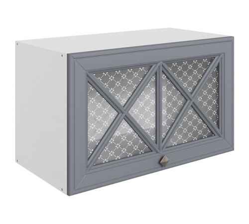 Мишель Шкаф навесной антресольный со стеклом (крест) 1 дв 60х36 см, белый/серый/стекло