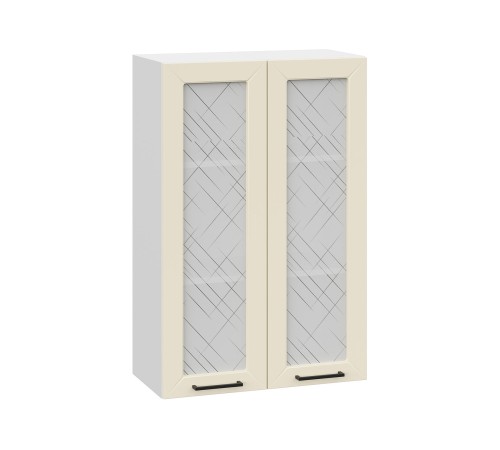 Вектор Шкаф навесной со стеклом 2 дв 60х91,2 см, белый/магнолия