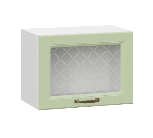 Прованс Шкаф навесной антресольный со стеклом 1 дв 50х36 см, белый/фисташковый структурный